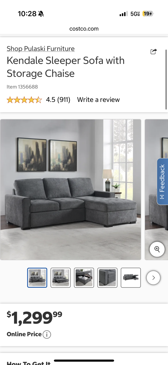Grey Sleeper Sofa Sectional with Storage Chaise