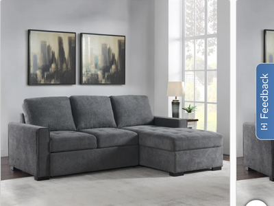 Grey Sleeper Sofa Sectional with Storage Chaise