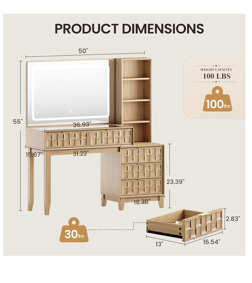 Vanity organizer desk storage with mirror... new in box!!