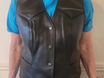Petite Womans black leather vest