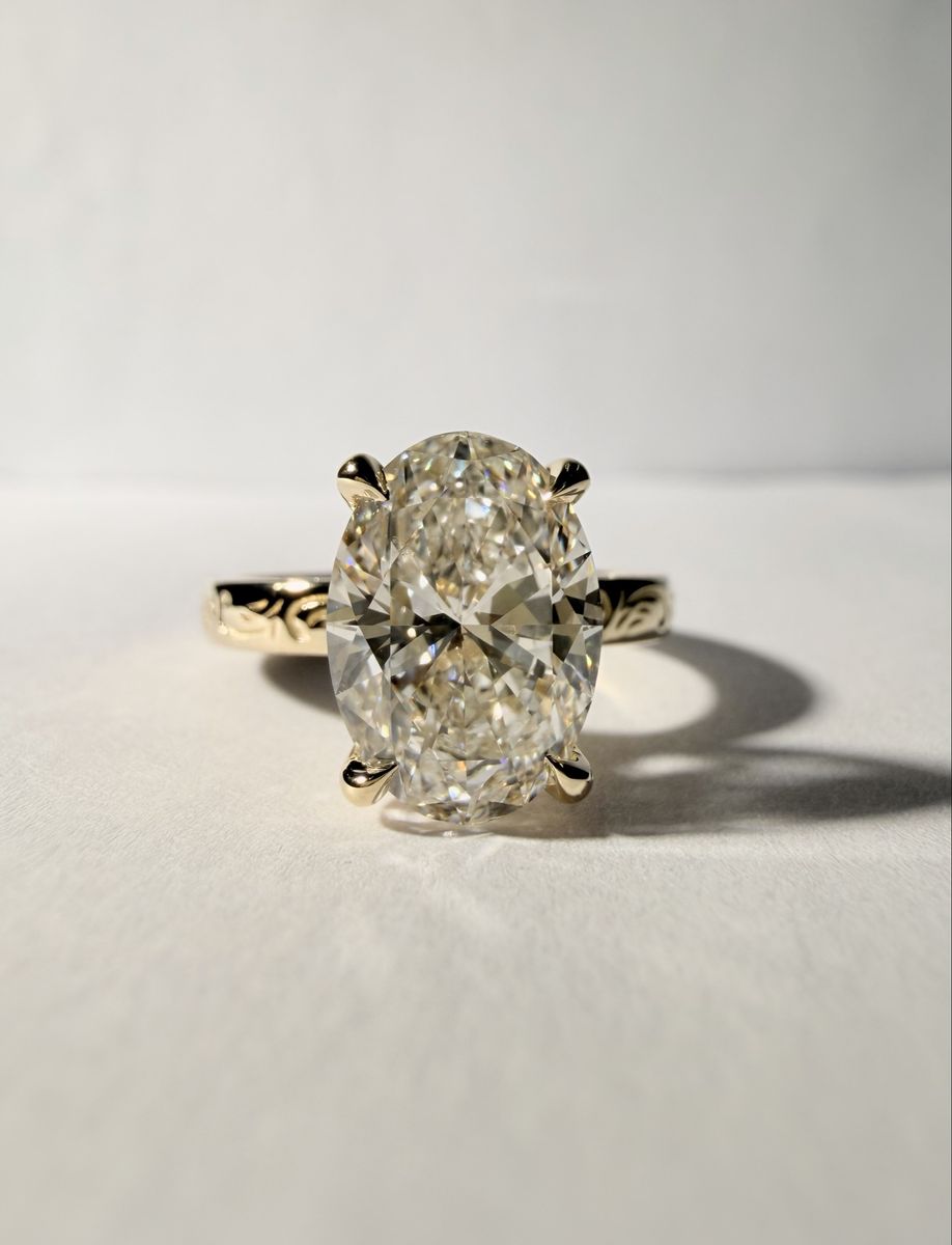 Oval Cut Lab Grown Diamond Ring with engraving