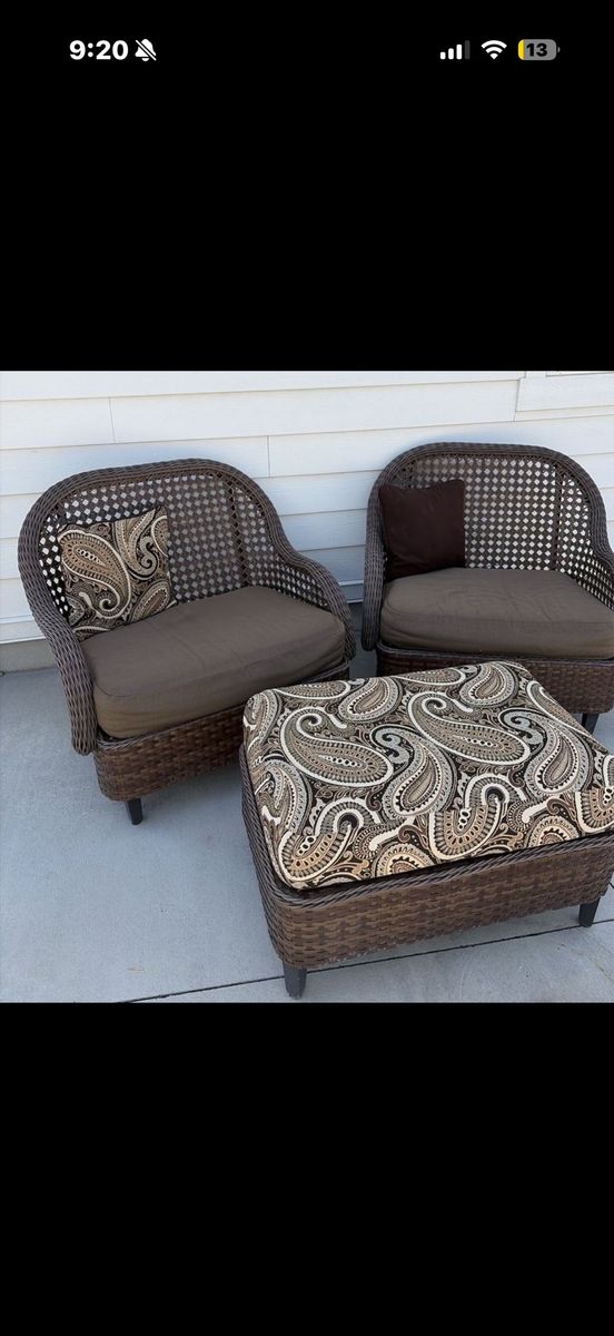 Patio chairs and ottoman