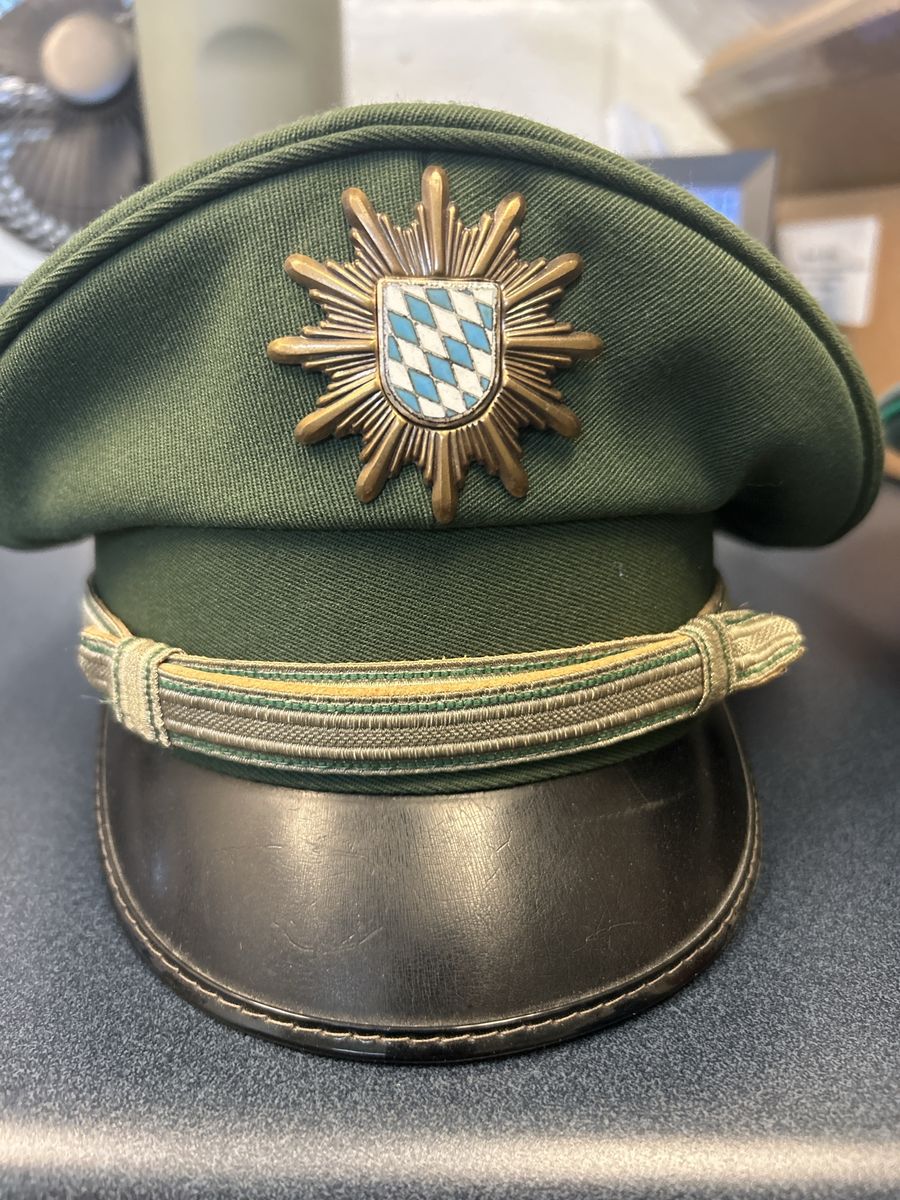 Vintage Bavarian Police Uniform Visor Cap Green Gold Insignia