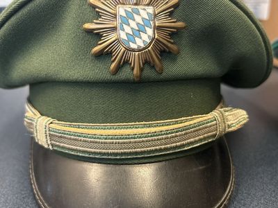 Vintage Bavarian Police Uniform Visor Cap Green Gold Insignia