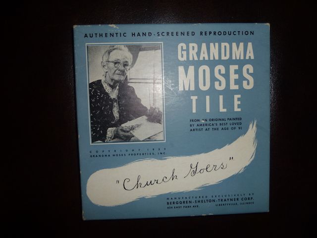 "Church Goers"- Grandma Moses Collector Tile in the Original Box -Vintage
