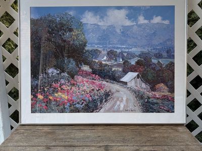 Large Framed Kent R. Wallis Floral Landscape Art Print – 36” × 28”