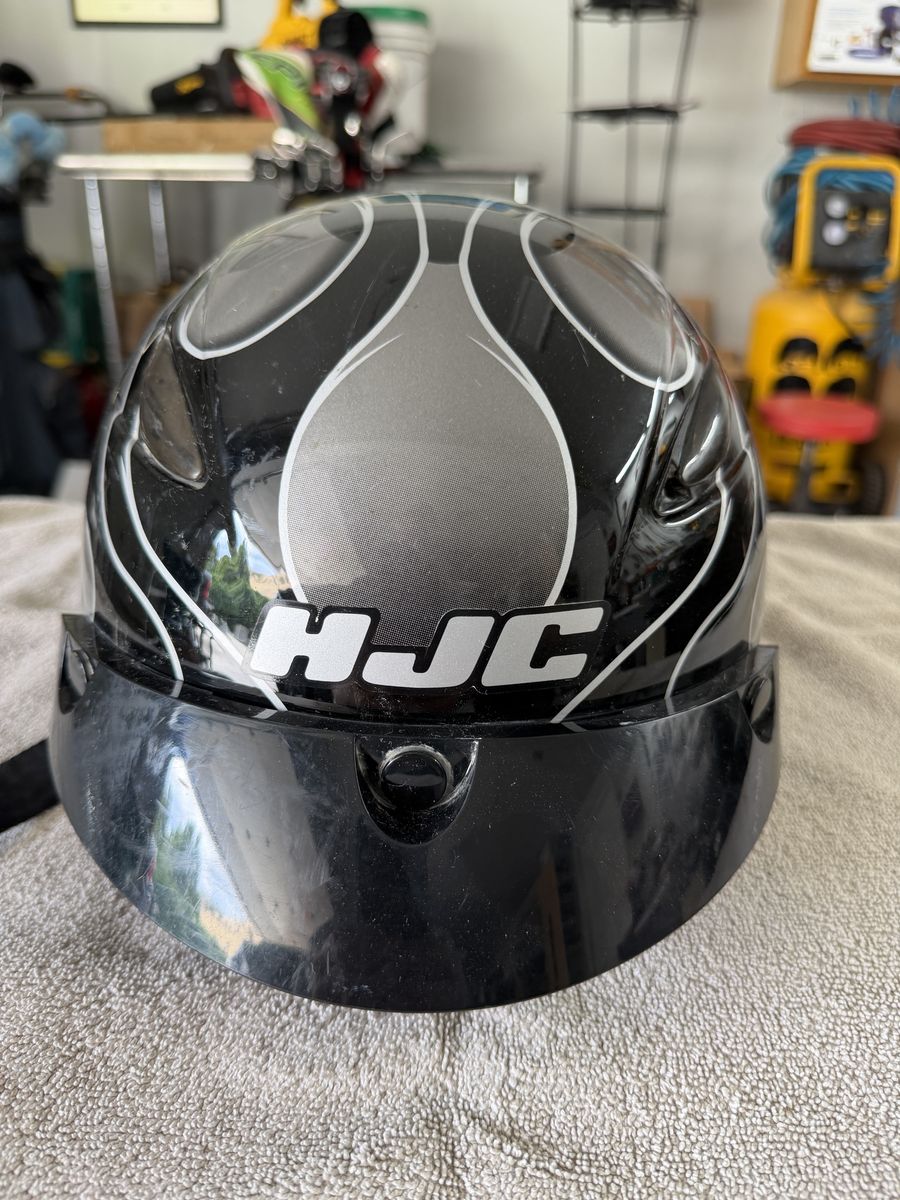 HJC Reign CL-21M Motorcycle Helmet Black Silver Flame DOT Half Helmet
