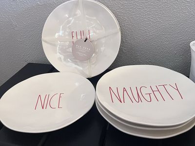 Rae Dunn Melamine Plates Set of 4 Naughty Nice Elf 8 Inch White Red