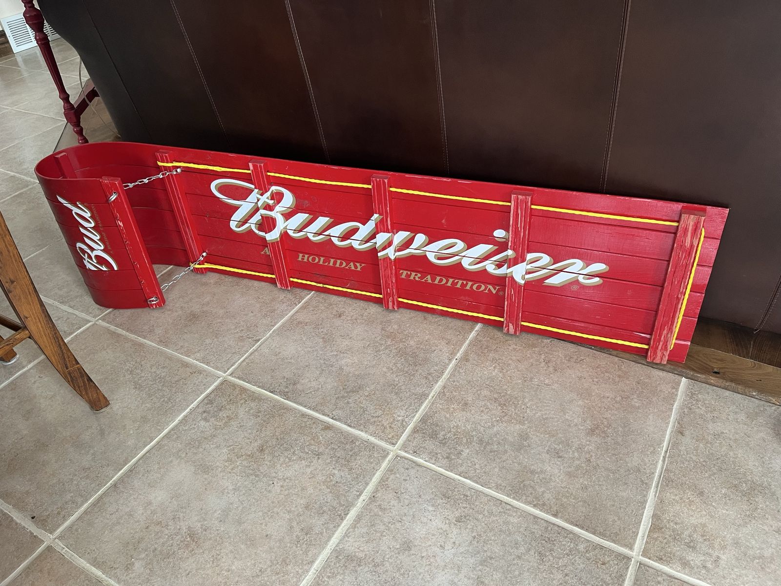 Budweiser Bud Toboggan sled beer sign store display rare 56”