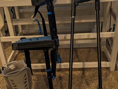 Medical Mobility Bundle: AirCast Walking Boot, Hands-Free Knee Scooter, and Black Crutches