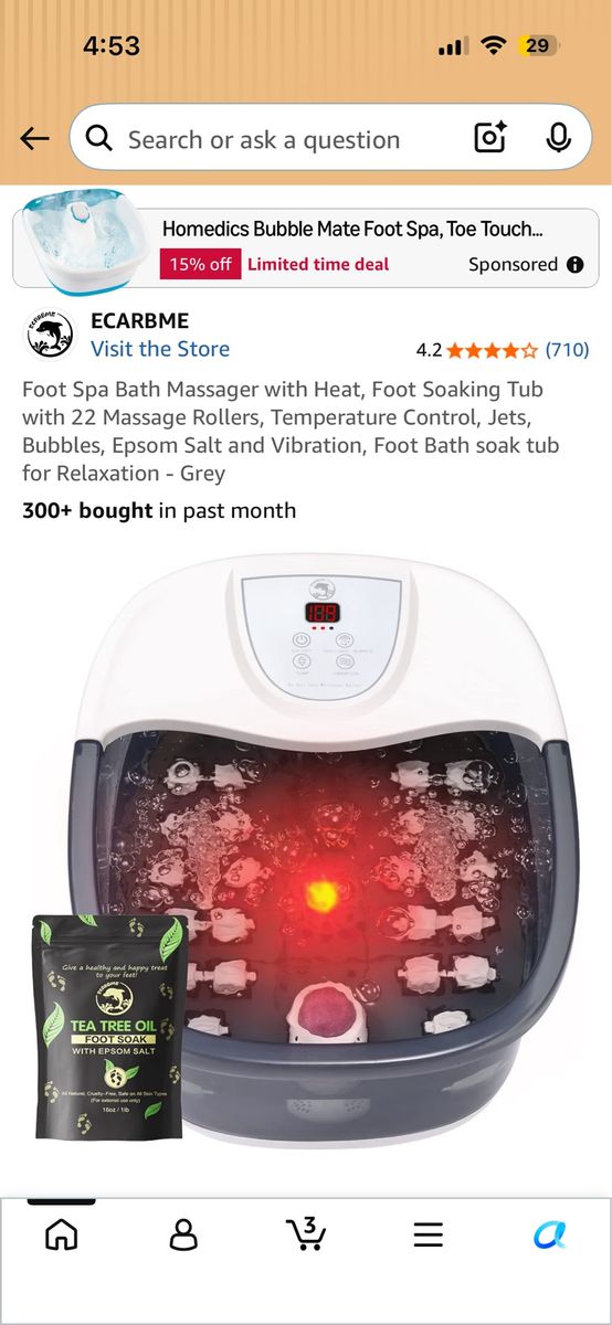 ECARBME Heated Foot Spa Bath Massager with Massage Rollers, Bubbles, and Vibration