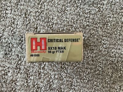 Hornady Critical Defense 9x18 MAK 95 gr FTX Ammunition - 25 Rounds (No. 91000)