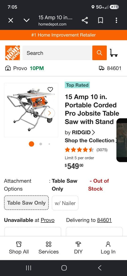 ridgid portable table saw