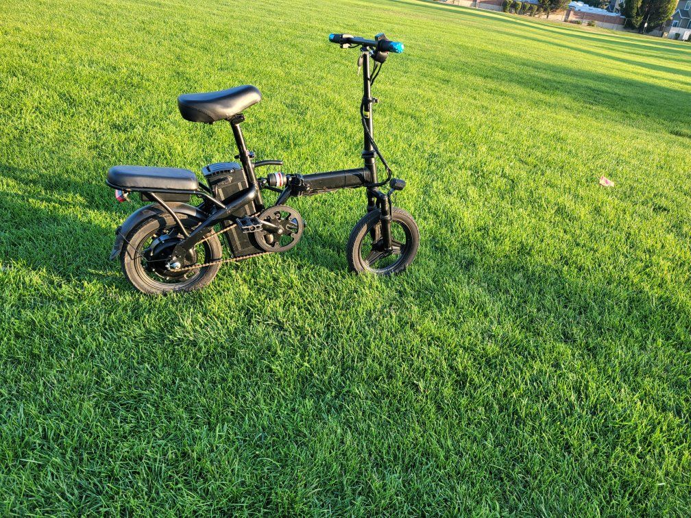 Compact Folding Electric Bike with Rear Passenger Seat - Black