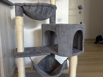 Cat Tree Condo 39.4" Grey Multi-Level Activity Center w/ Scratching Posts & Hammock