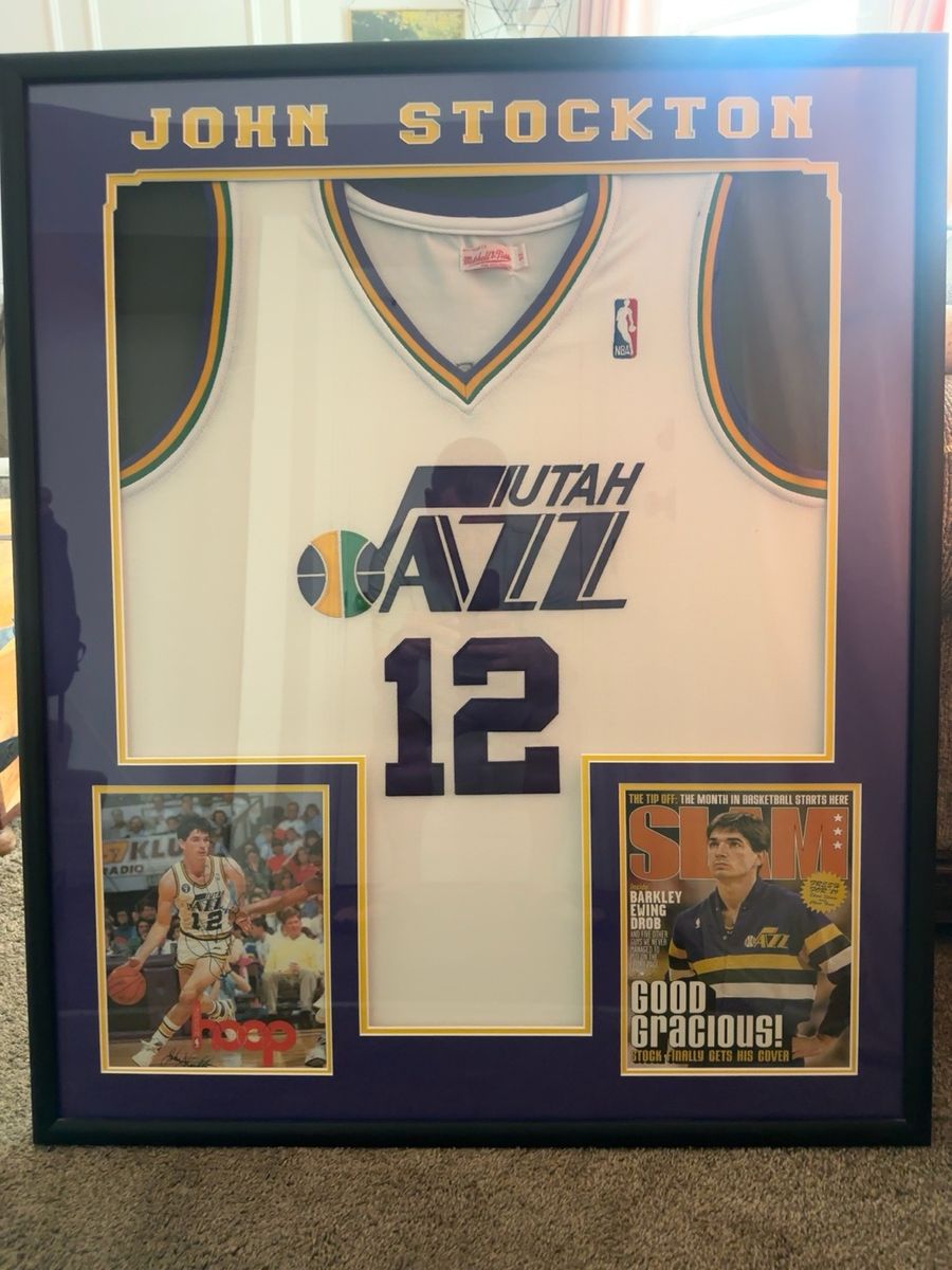 Mitchell & Ness John Stockton Utah Jazz Framed #12 Jersey & Memorabilia Display