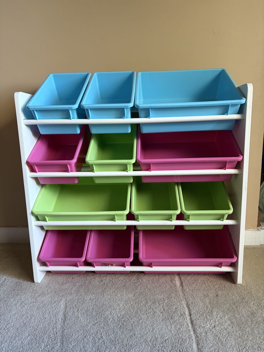 Kids Toy Storage Organizer White Frame with Colorful Plastic Bins