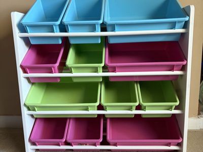 Kids Toy Storage Organizer White Frame with Colorful Plastic Bins
