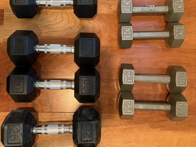 Dumbell rubber coated weights 25,20,15,12,10 lb set