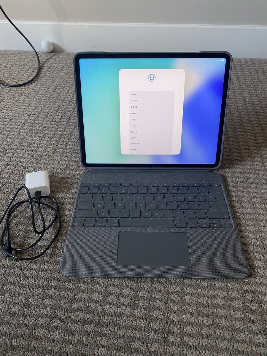 iPad Pro 12.9" (6th gen, M2, 128GB) with Logitech keyboard case