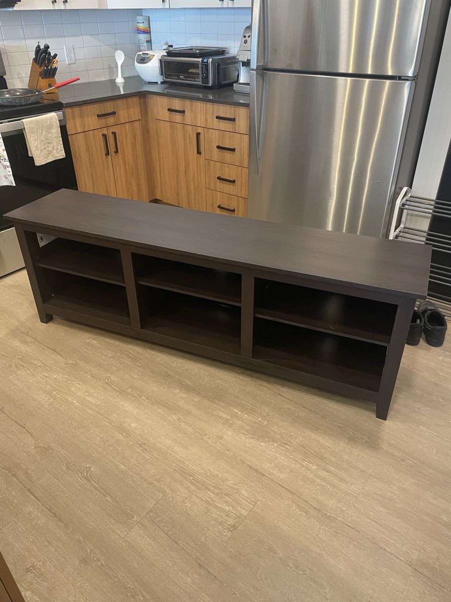Dark Brown TV Stand/Media Center with adjustable shelves and cable routing holes