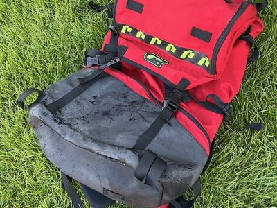 Made in Canada large deluxe backpacking bag rain cover, sleeping pillow lots of compartments