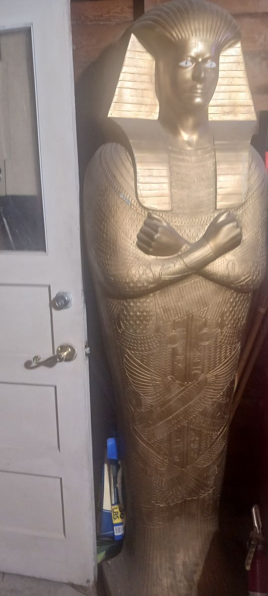 Large Gold Egyptian Sarcophagus Statue - King Tut Style Decoration, 6ft Tall