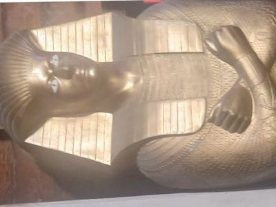 Large Gold Egyptian Sarcophagus Statue - King Tut Style Decoration, 6ft Tall