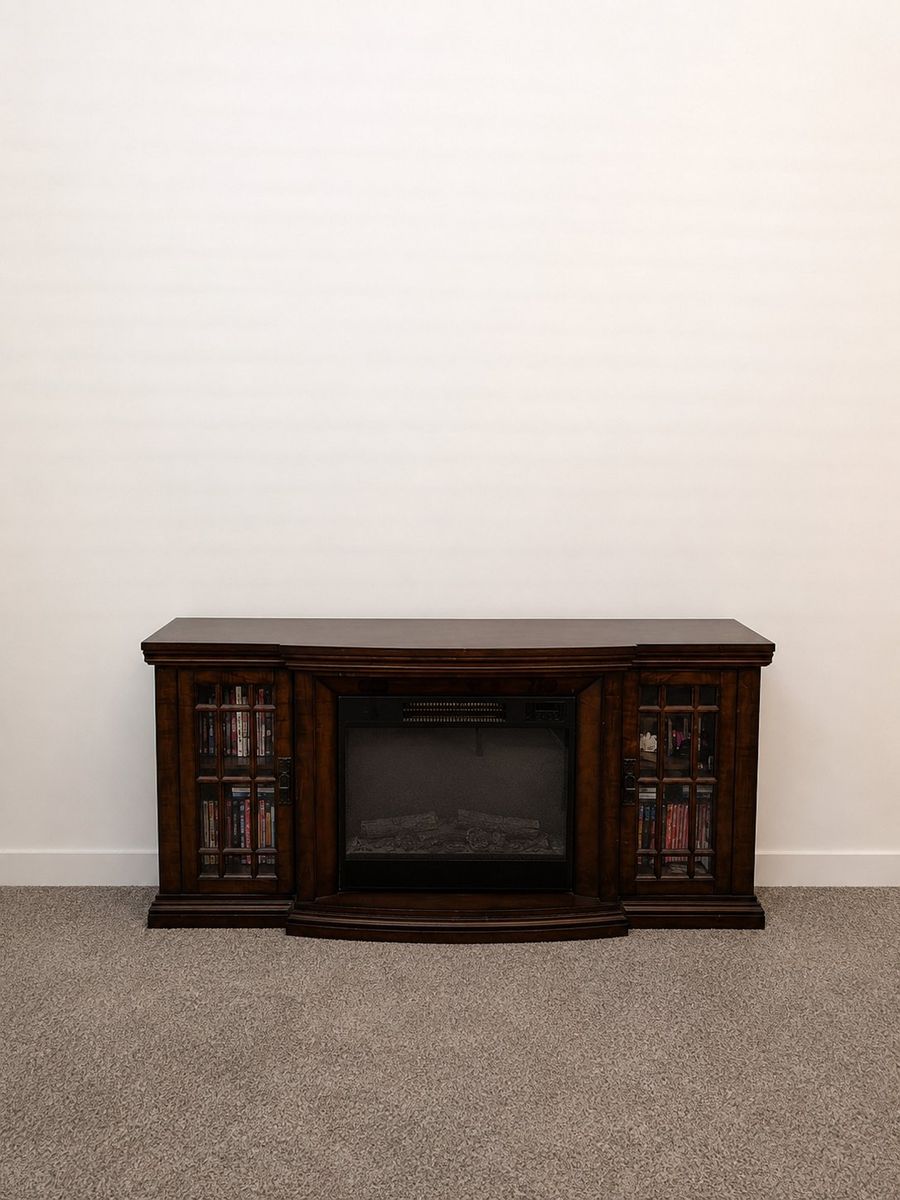 Dark Wood Electric Fireplace TV Stand / Media Console
