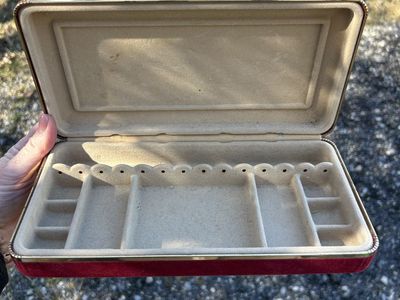 Vintage Red Hard Side Velvet Suede Jewelry Box