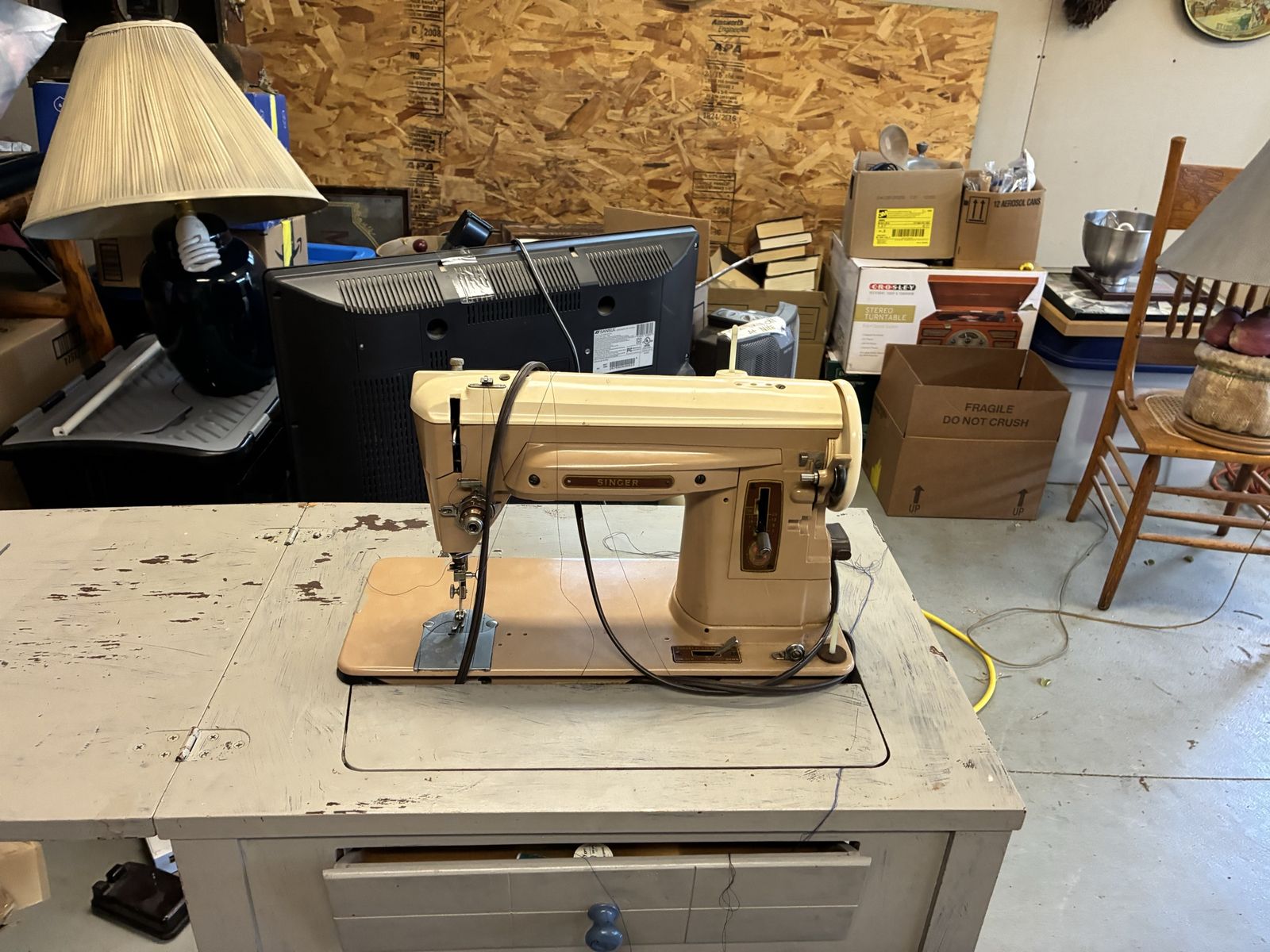 Antique Singer Sewing Machine In Table