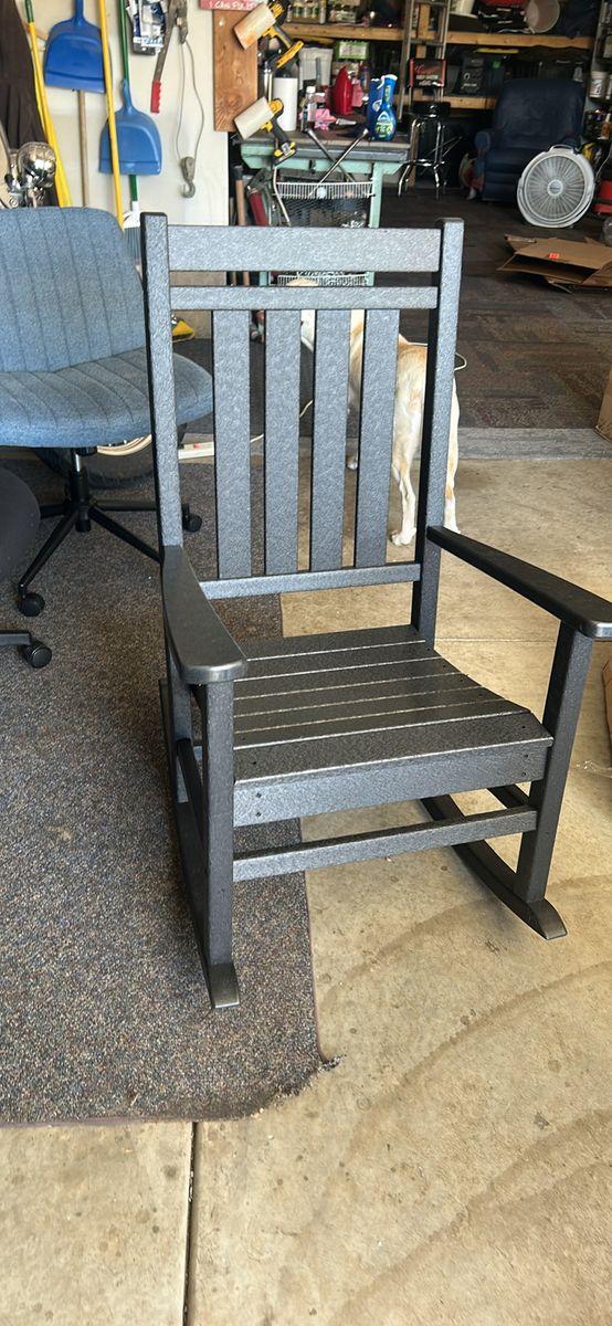 Poly Lumber Outdoor Rocking Chair in Black with Cushion