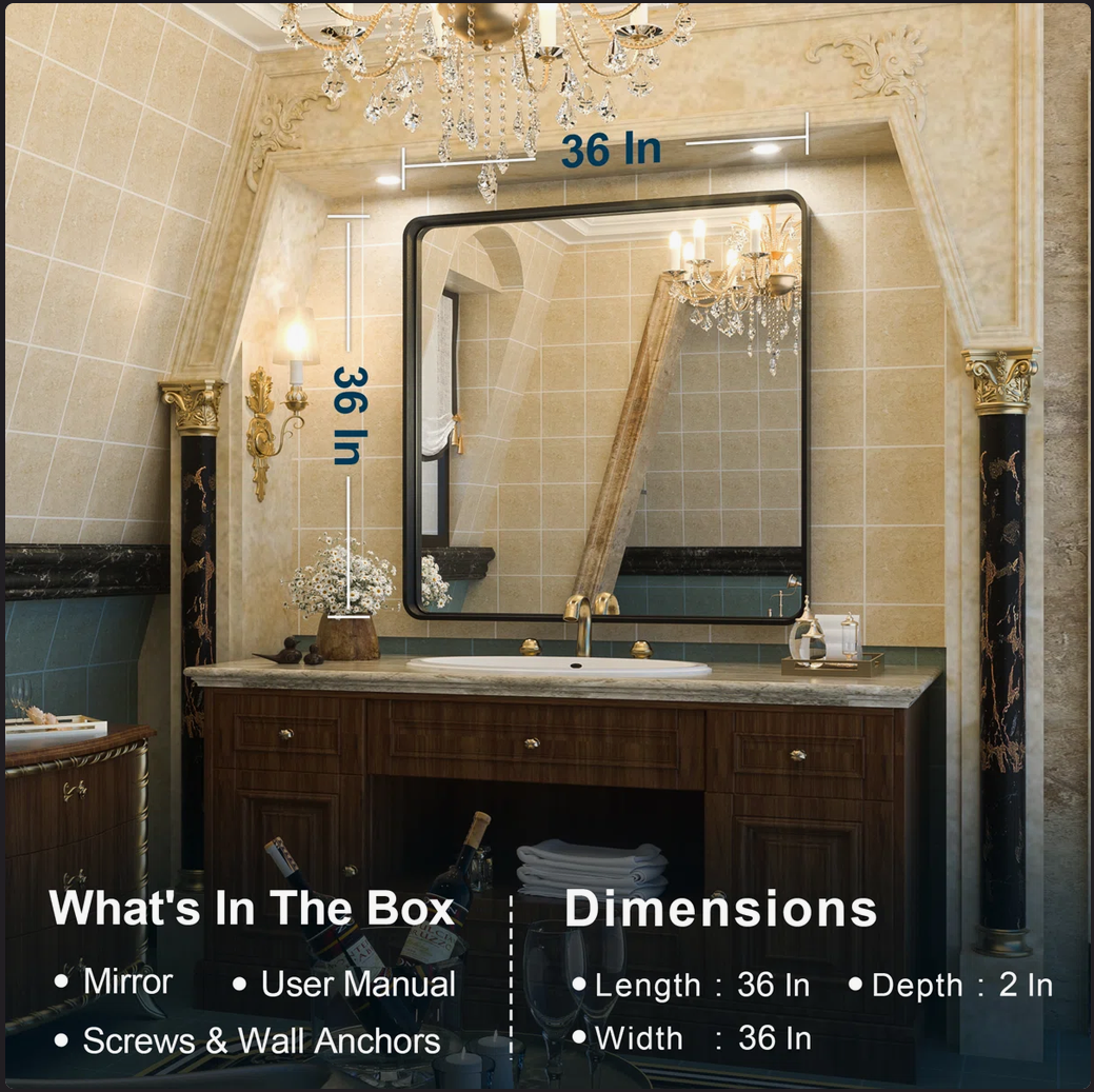 Tyro Bathroom Mirror (matte black, 36x36, new in box)