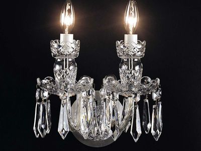 Waterford Crystal "Comeragh" Double-Arm Wall Sconces - Pair, 12" W x 9" H, Pristine Condition