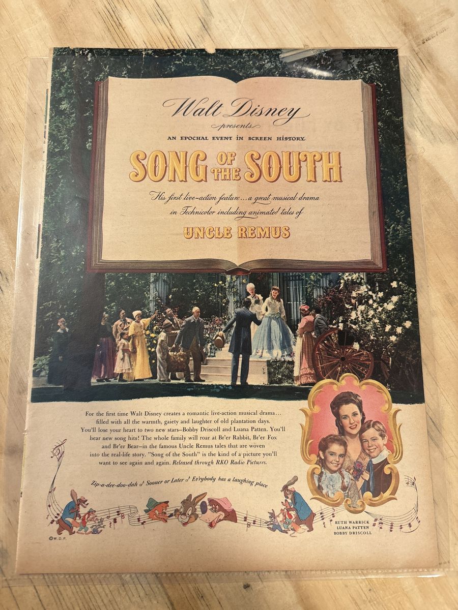 Walt Disney song of the South original magazine advertisement