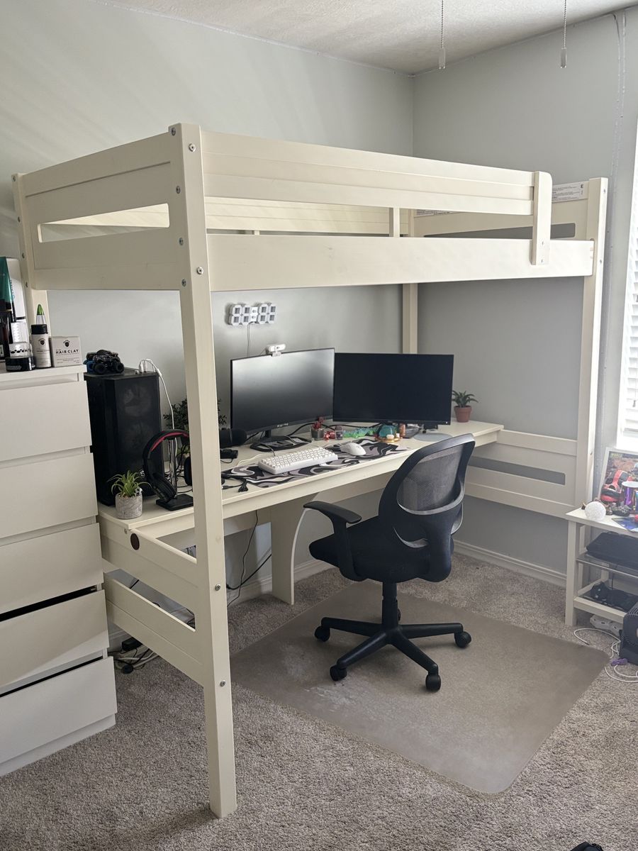 Dorel Living Wood Twin Loft Bed with Built-in Desk