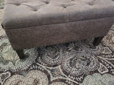 Tufted Faux Leather Ottoman - 36x36x18.5 Brown Square with Nailhead Trim