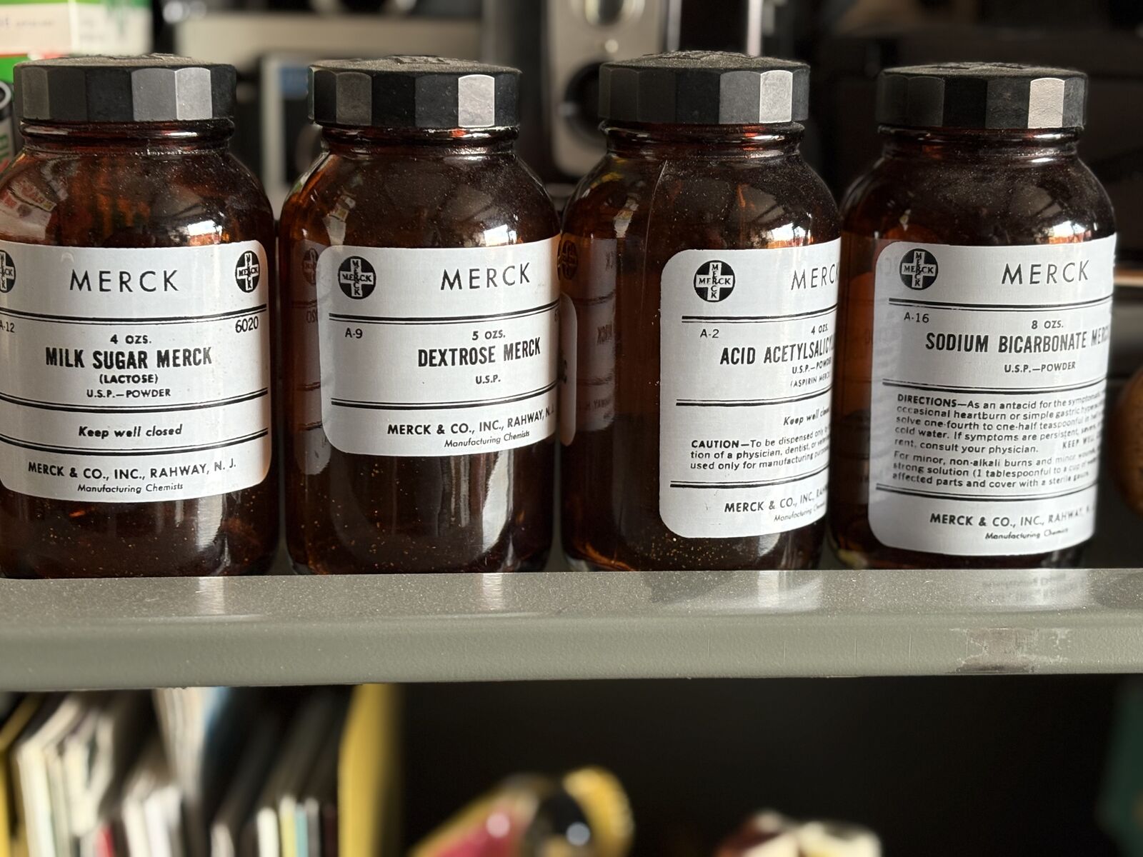 Merck Vintage Rx Pharmaceuticals Brown Glass Medicine Bottles Antique apothecary