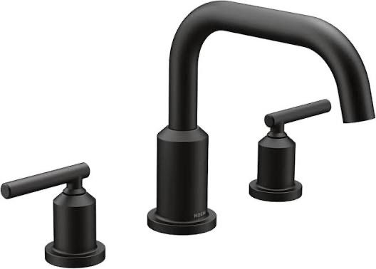 Moen Gibson Matte Black Bathroom Faucet - Two-Handle Widespread with High Arc Spout w/Valve