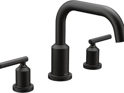 Moen Gibson Matte Black Bathroom Faucet - Two-Handle Widespread with High Arc Spout w/Valve