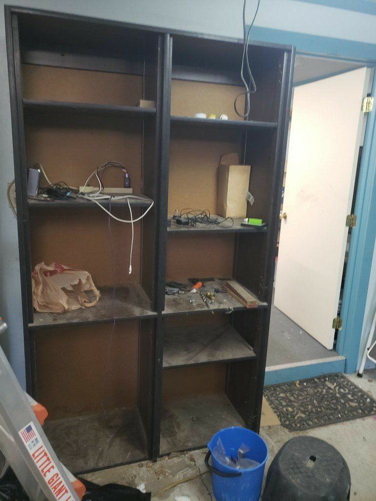 Garage h.d. cabinets, shelving, 2 large pieces.