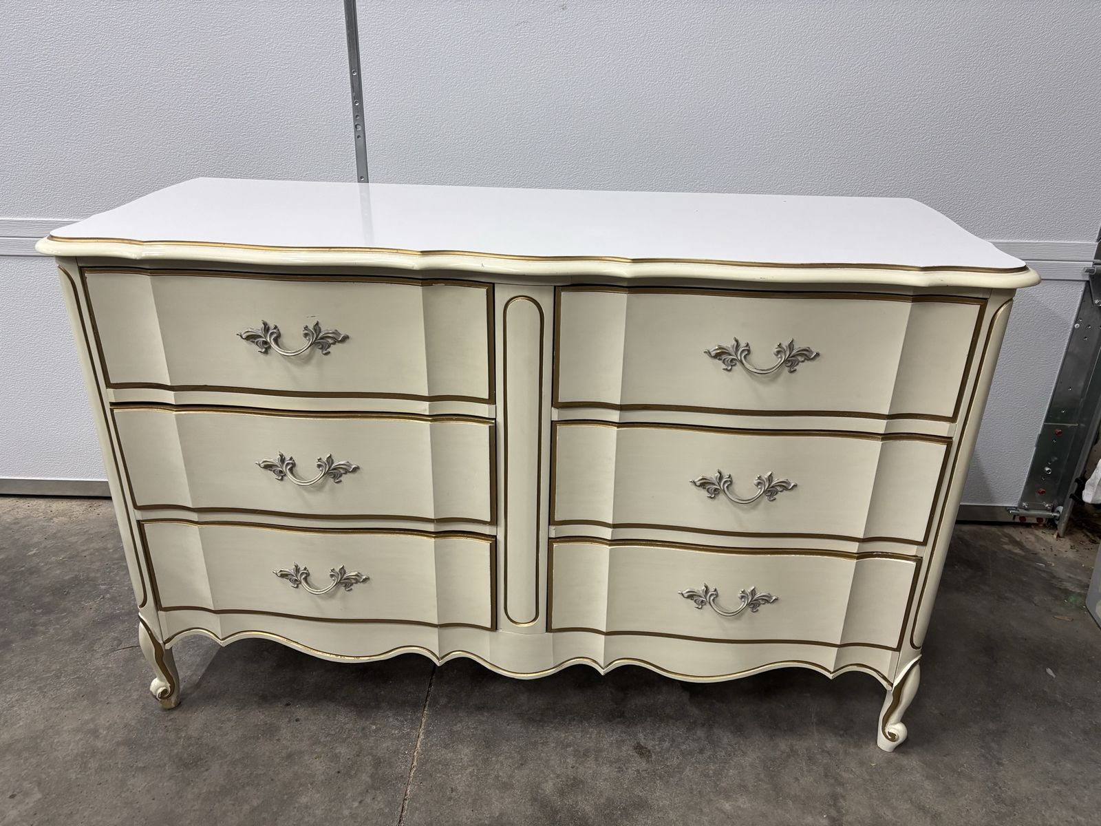 Vintage Dixie French Provincial 6-Drawer Dresser Cream/Gold with White Top Made in USA