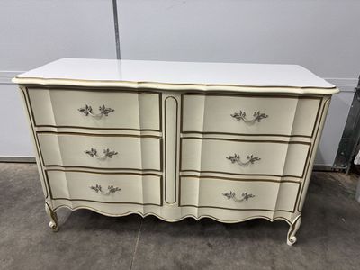 Vintage Dixie French Provincial 6-Drawer Dresser Cream/Gold with White Top Made in USA