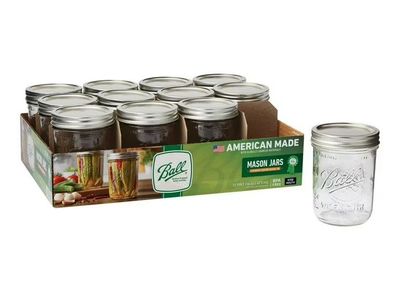 Ball 16oz Wide Mouth Pint Canning Mason Jars, Lids & Bands Clear Glass, 12 Pack