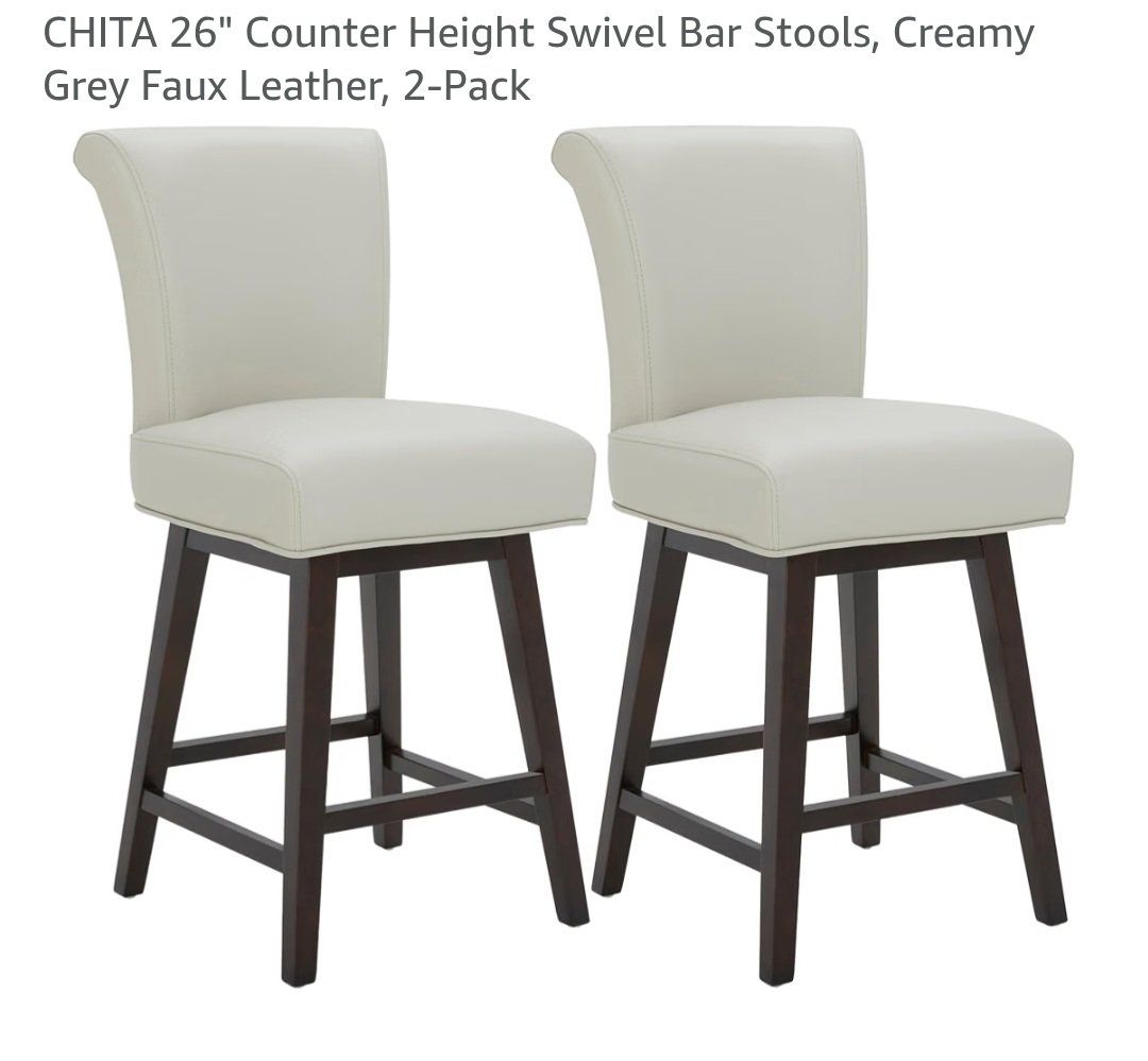 CHITA 26" Counter Height Swivel Bar Stools, Creamy Grey Faux Leather - Set of 2
