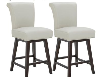 CHITA 26" Counter Height Swivel Bar Stools, Creamy Grey Faux Leather - Set of 2