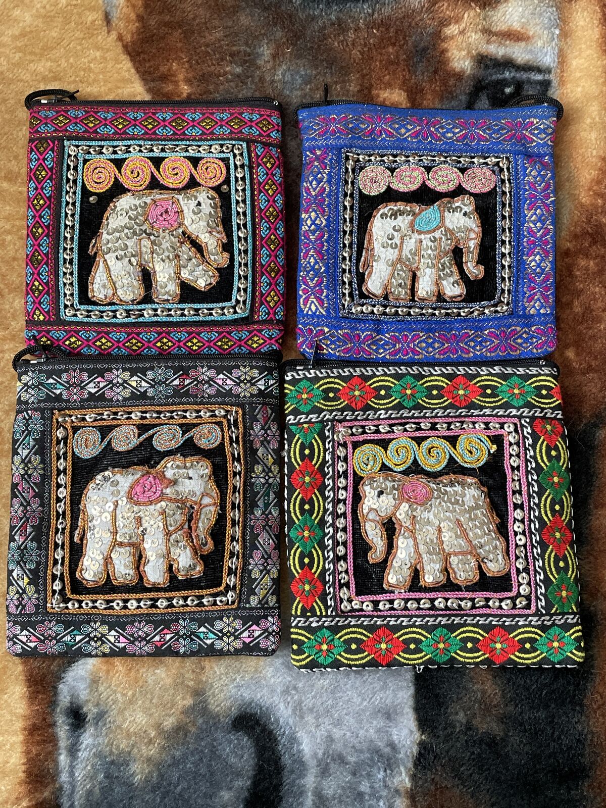 Colorful Elephant Embroided Purses From Cambodia
