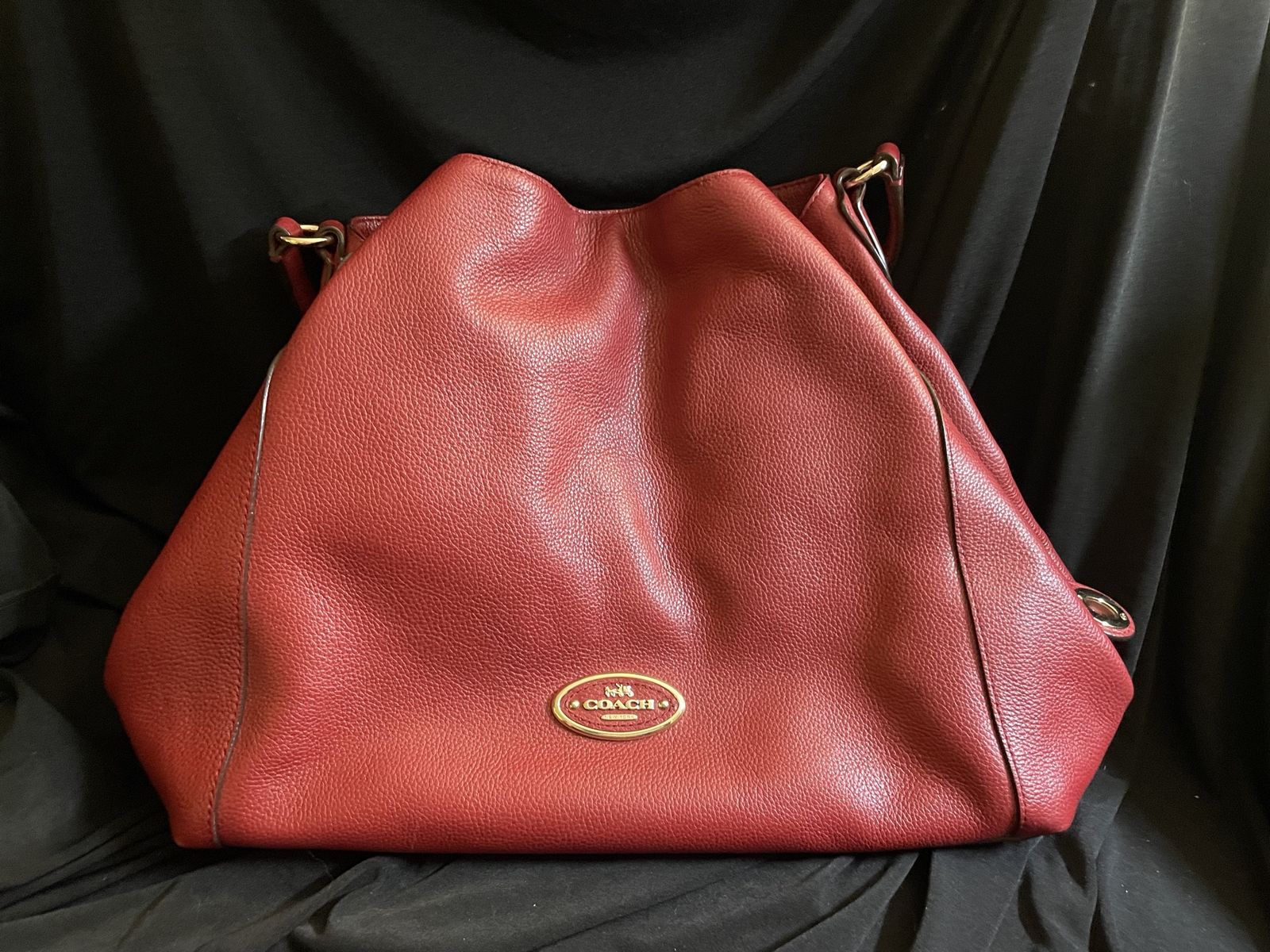 Coach Red Leather Hobo Shoulder Bag with Gold Hardware