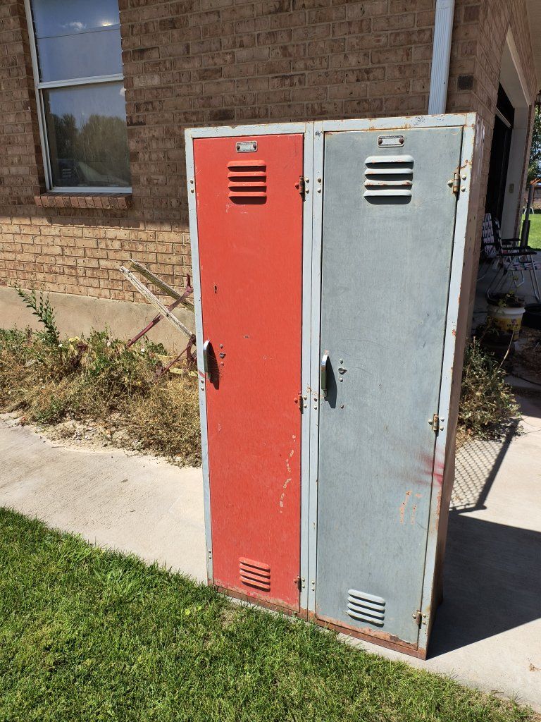 Vintage Industrial Metal Lockers - Red & Gray Double Storage Unit
