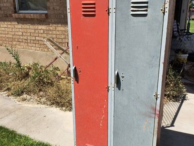 Vintage Industrial Metal Lockers - Red & Gray Double Storage Unit